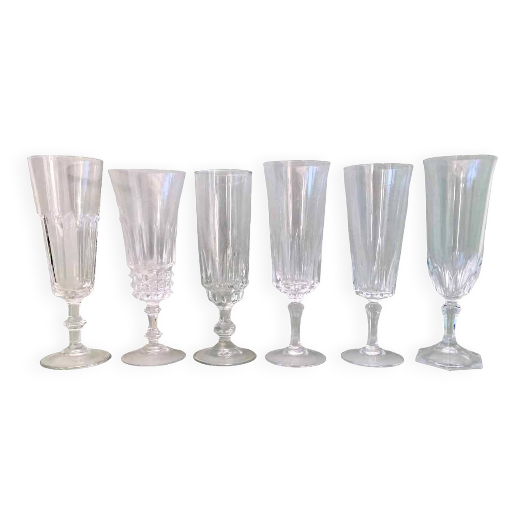 6 dissimilar champagne flutes