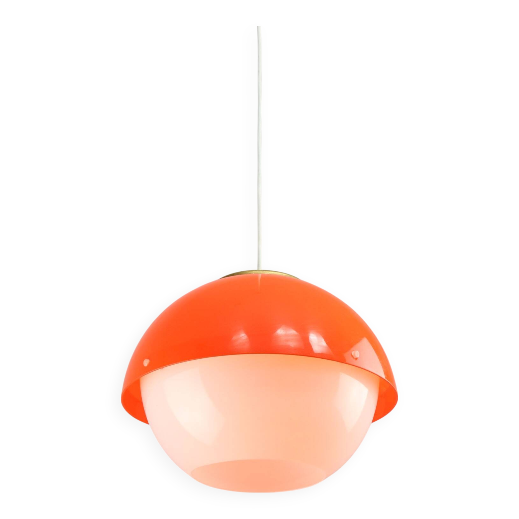 Italian Space Age Orange Plexiglass and Brass Pendant Lamp, 1970s