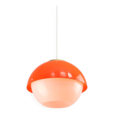 Italian Space Age Orange Plexiglass and Brass Pendant Lamp, 1970s