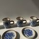 Set of 4 small cups and saucers with Asian blue landscape decor