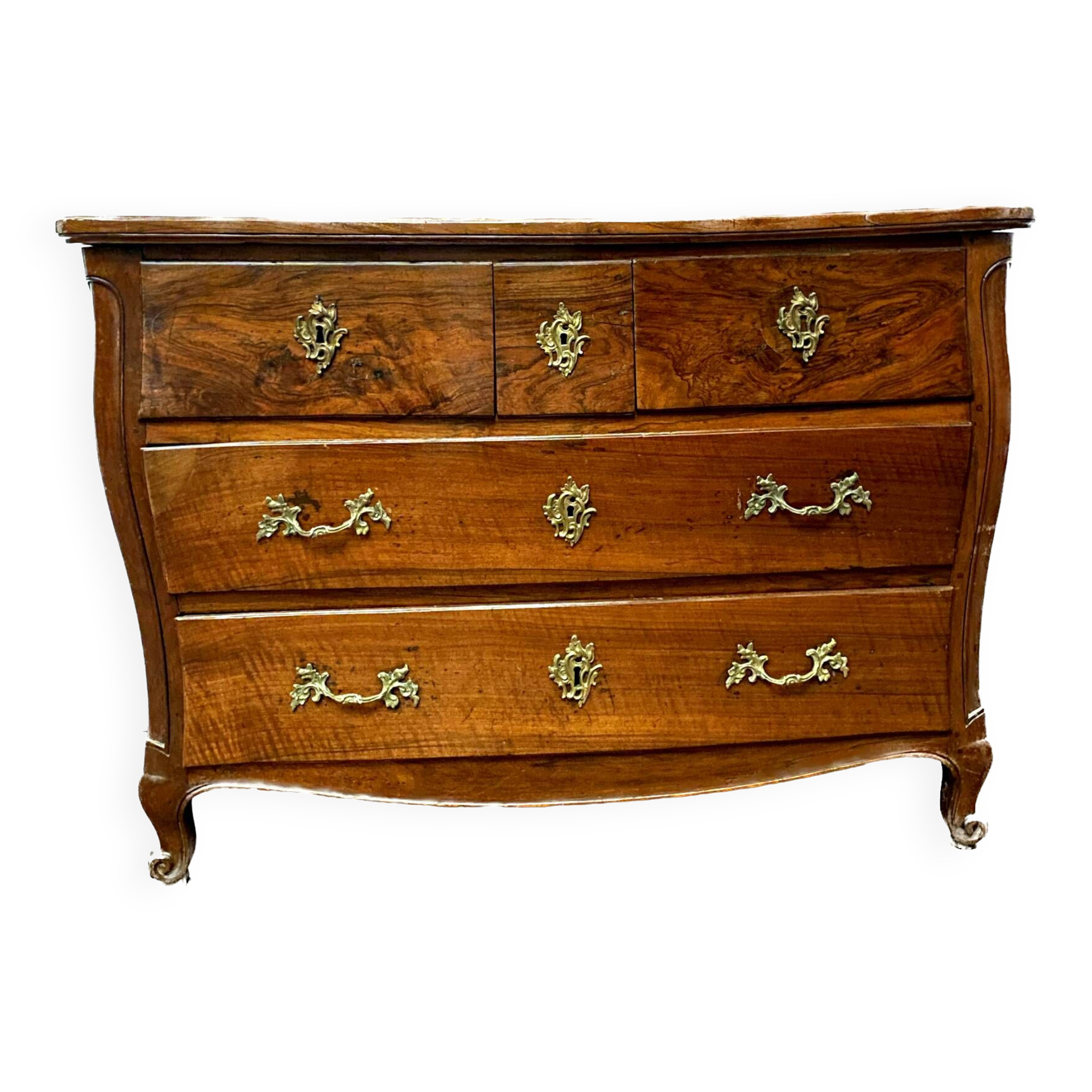Louis XV curved chest of drawers in solid walnut Period 18th century