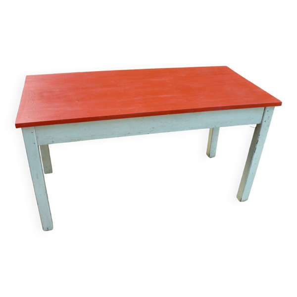 Table de cuisine vintage 1950 bois peint orange et blanc