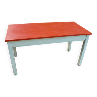 Table de cuisine vintage 1950 bois peint orange et blanc