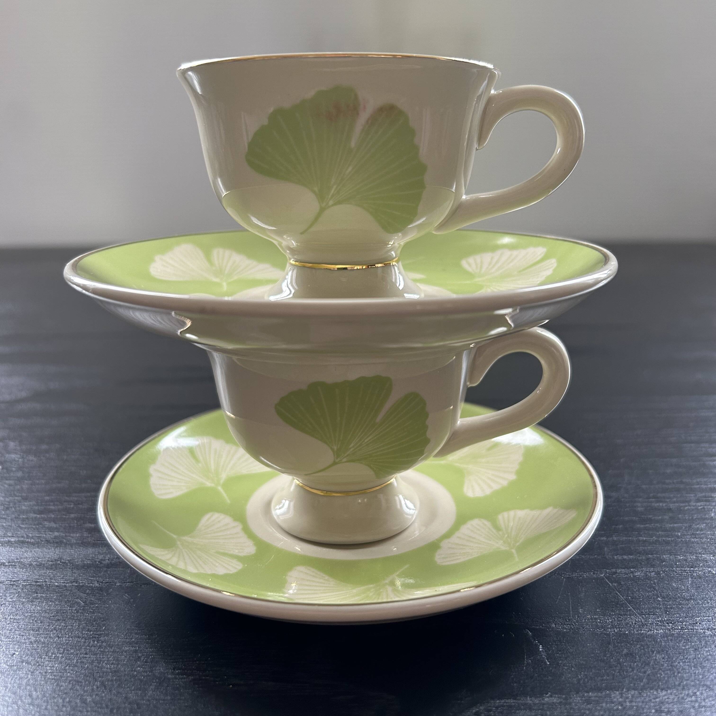 Pair of ginkgo decorated mugs