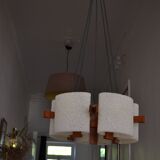 Scandinavian chandelier 5 lights 1960 teak and perspex