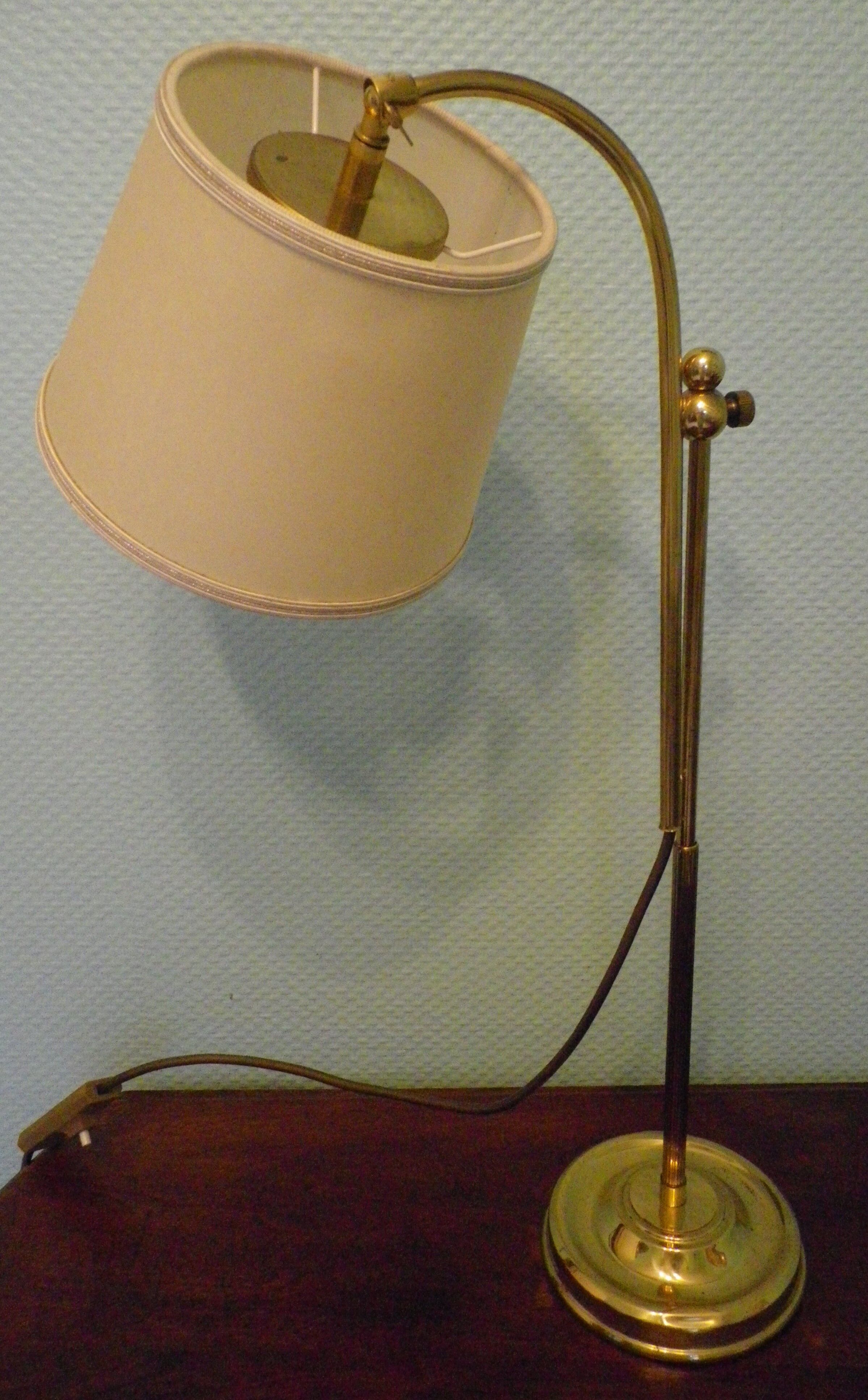 Reclining table lamp by Koch & Lowy for OMI, brass, metal, fabric - Germany - 60s/70s