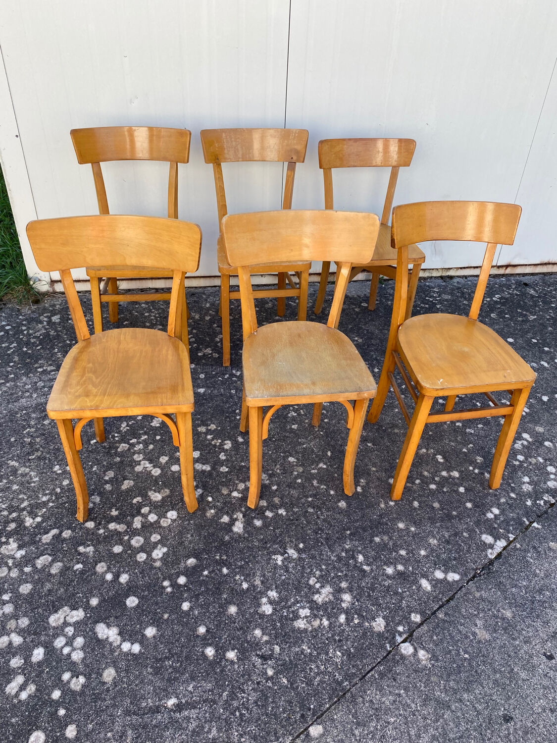 Set of 6 mismatched yellow bistro chairs