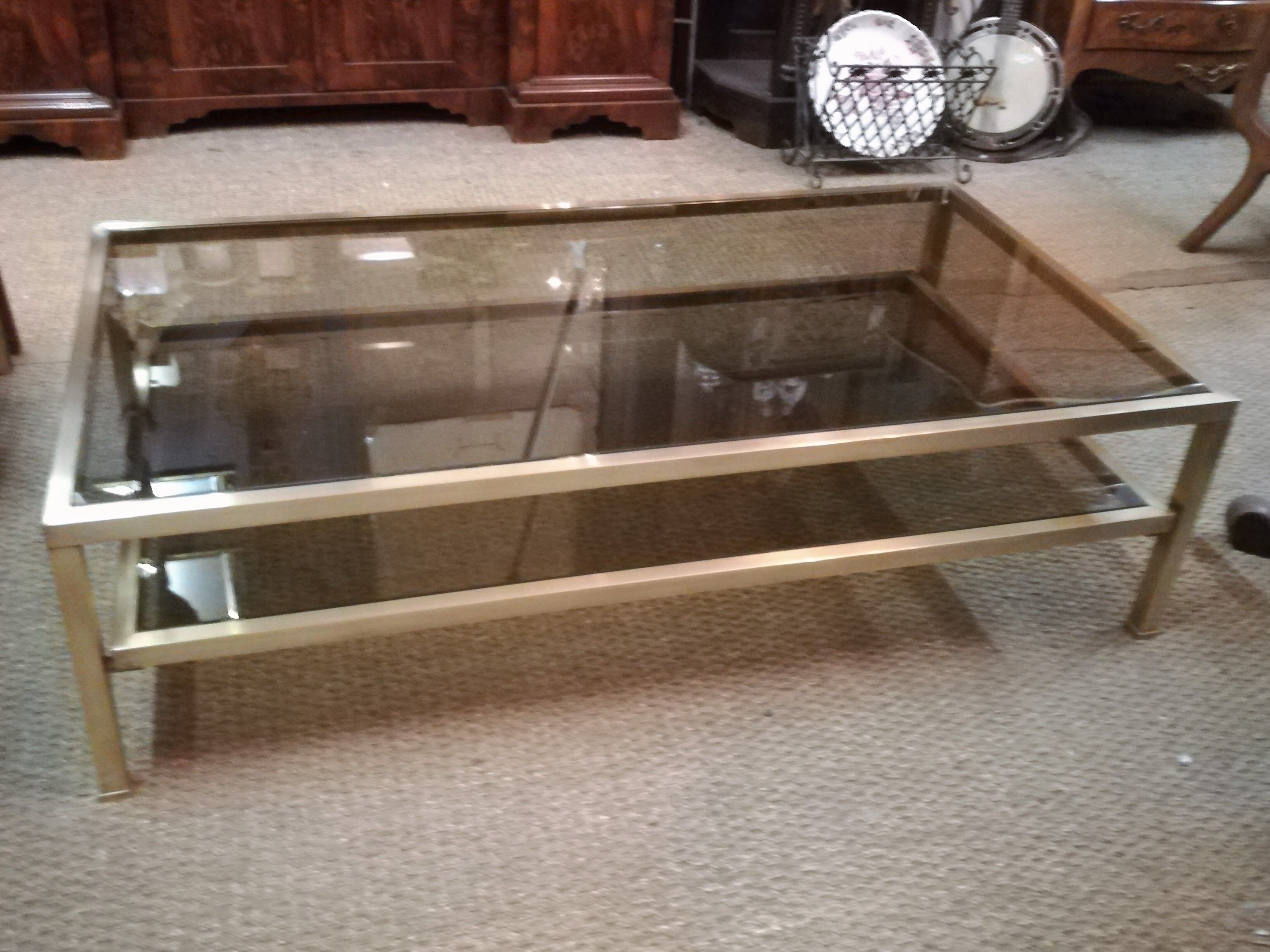 Brass coffee table and smoked glass