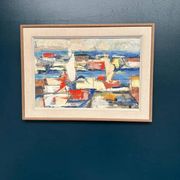 Original Swedish Oil on Canvas - "Abstract Harbour Motif" vintage