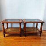 Paire de bouts de canapé bois et cannage
