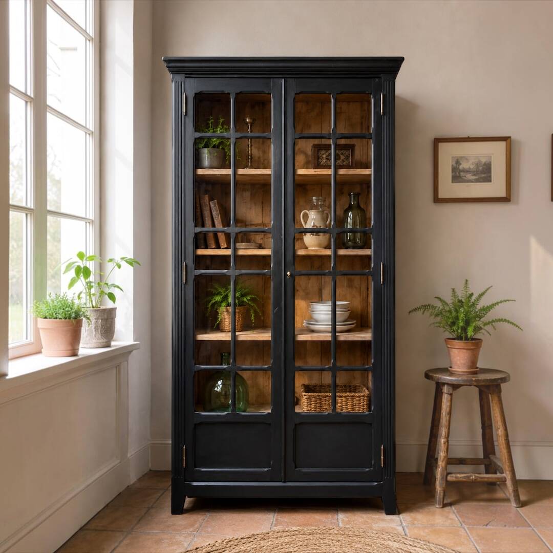 Armoire parisienne noire vitrée rénovée