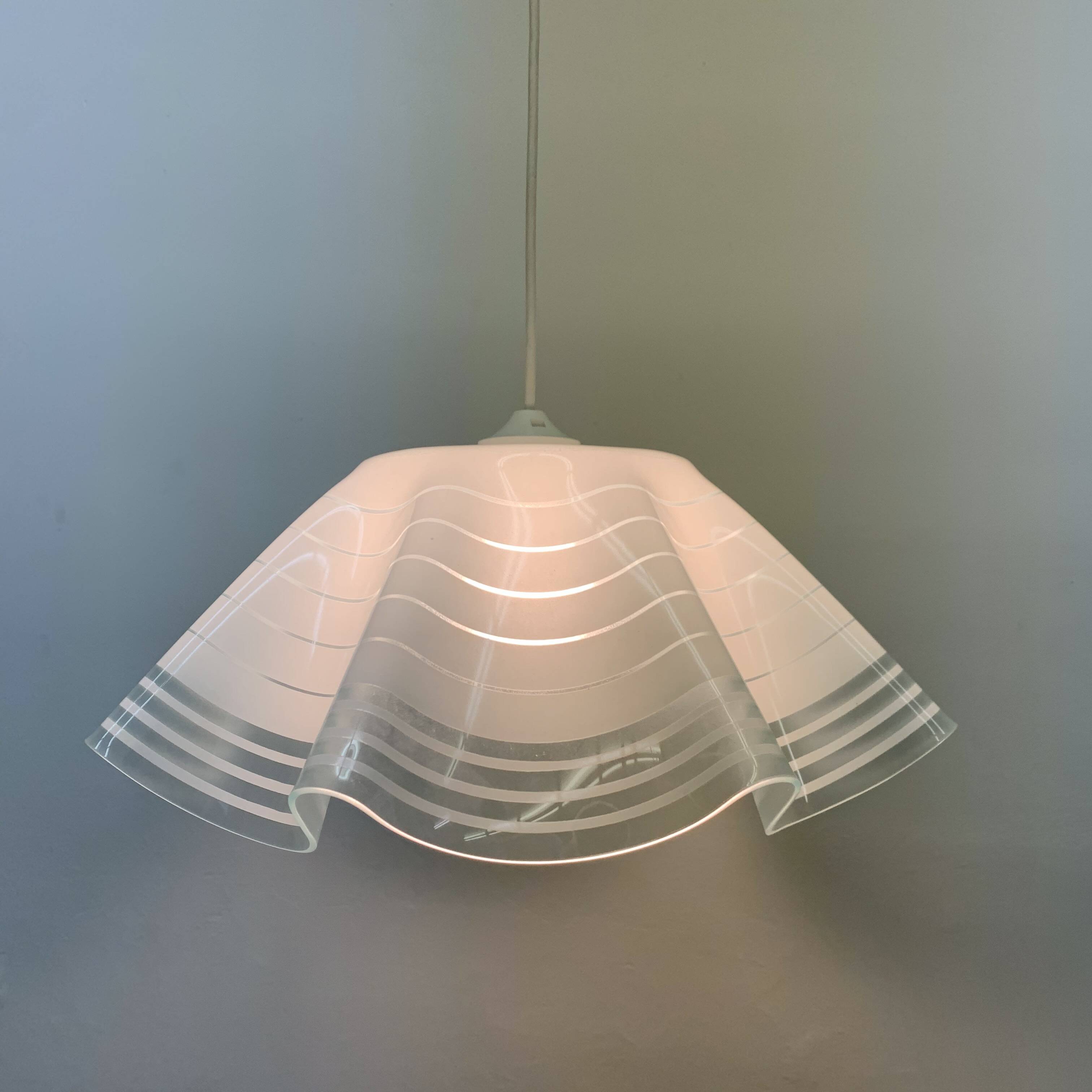 Mid-century minimalist folded glass hanging lamp, 1980’s