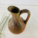Soliflore vase in ancient sandstone brown and black ewer shape signed Denbac