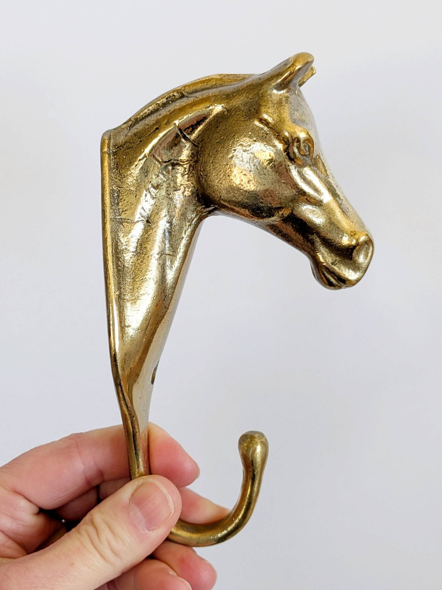 Set of 3 brass wall hooks horse head vintage coat hangers