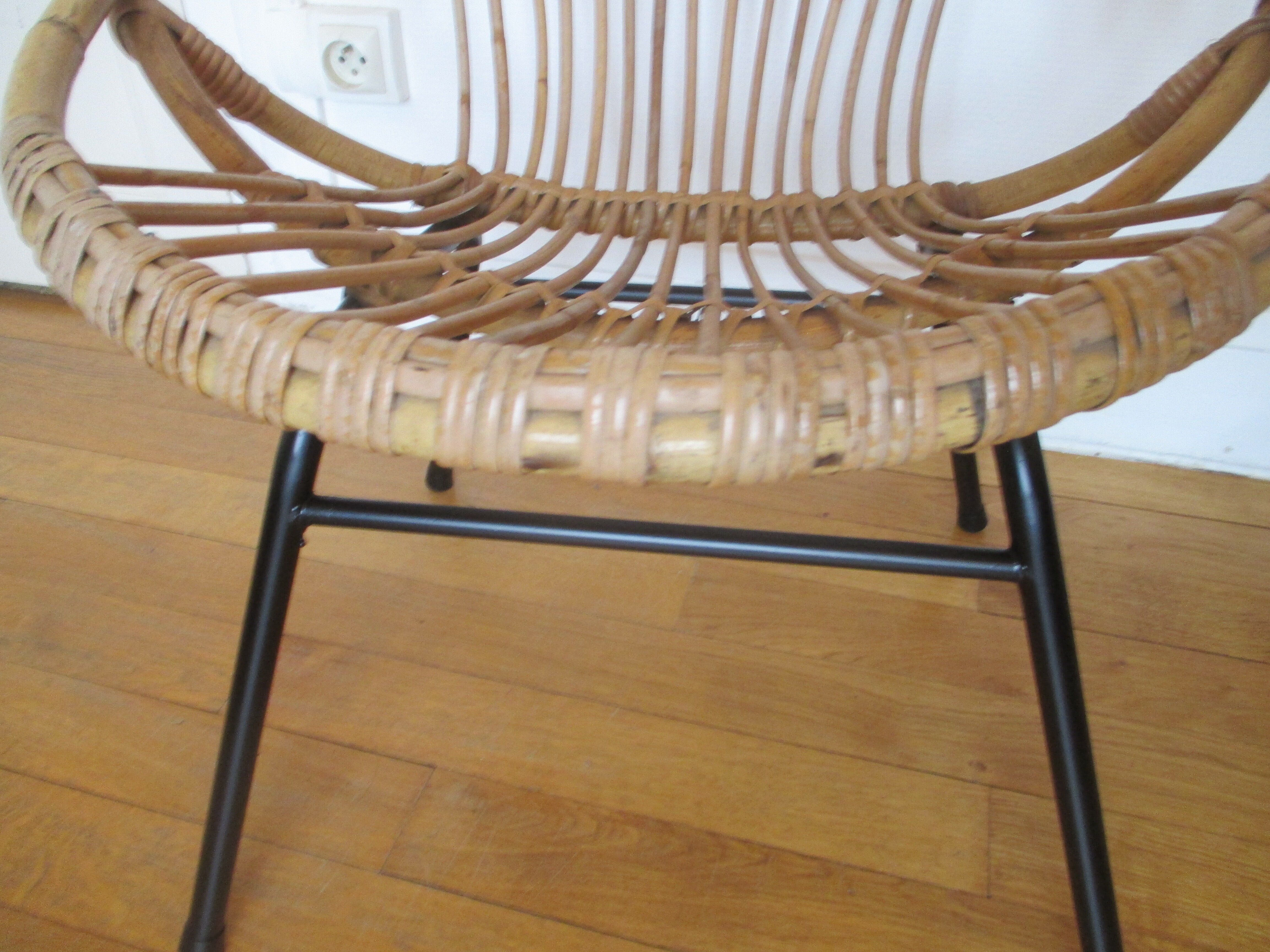 Shell armchairs in rattan and metal year 60