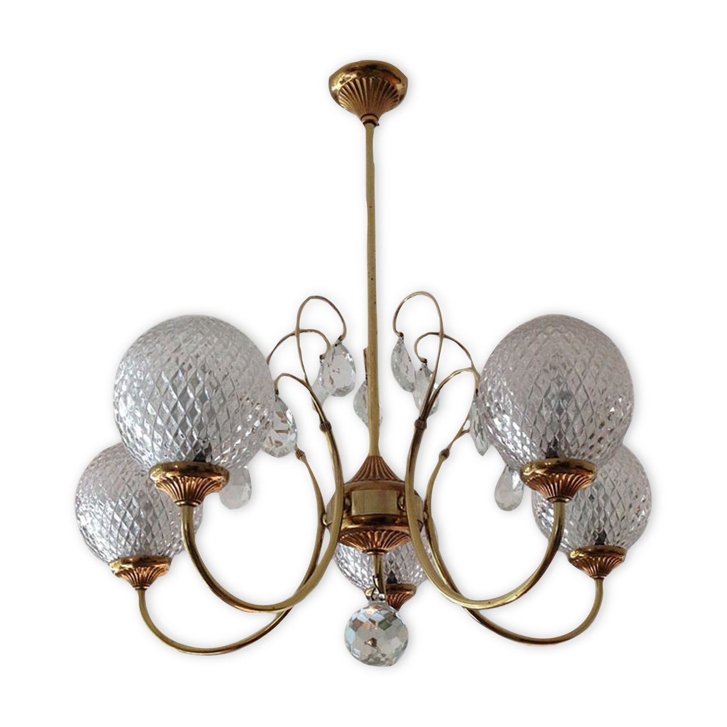 Glass and gold with stamps hanging lamp