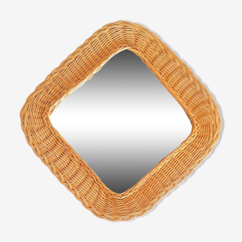 60s woven rattan mirror