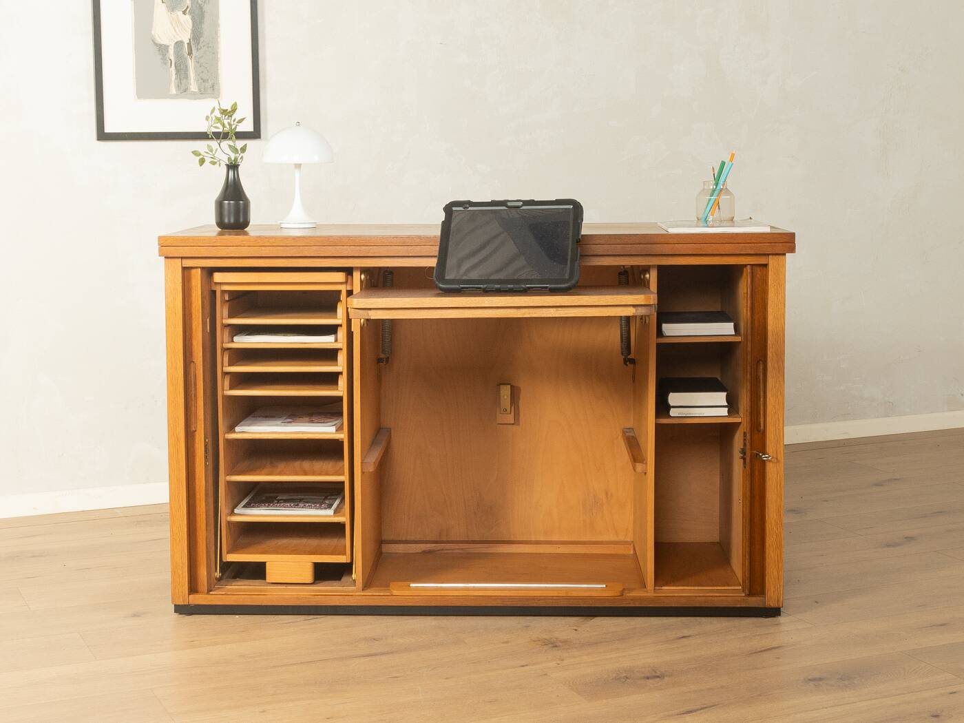 Very rare functional mid-century desk, 1960s, solid wood, Germany