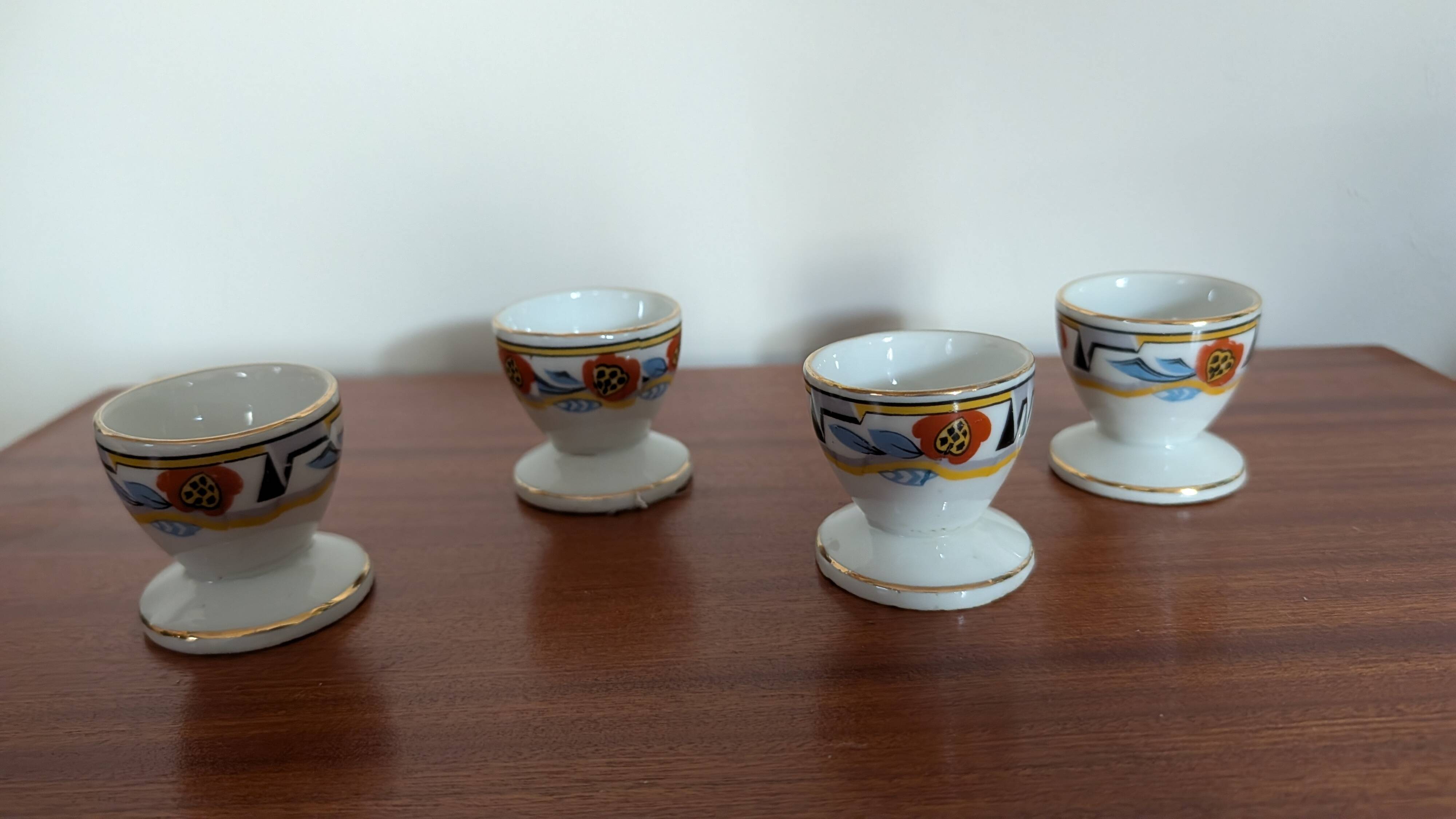 Set of four Art Deco porcelain egg cups from the 1930s.