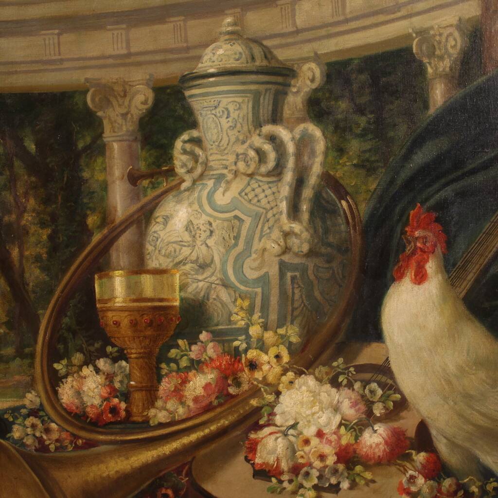 Italian painting landscape with still life from the 20th century