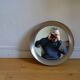 round mirror 1970s brushed stainless steel frame 43 cm