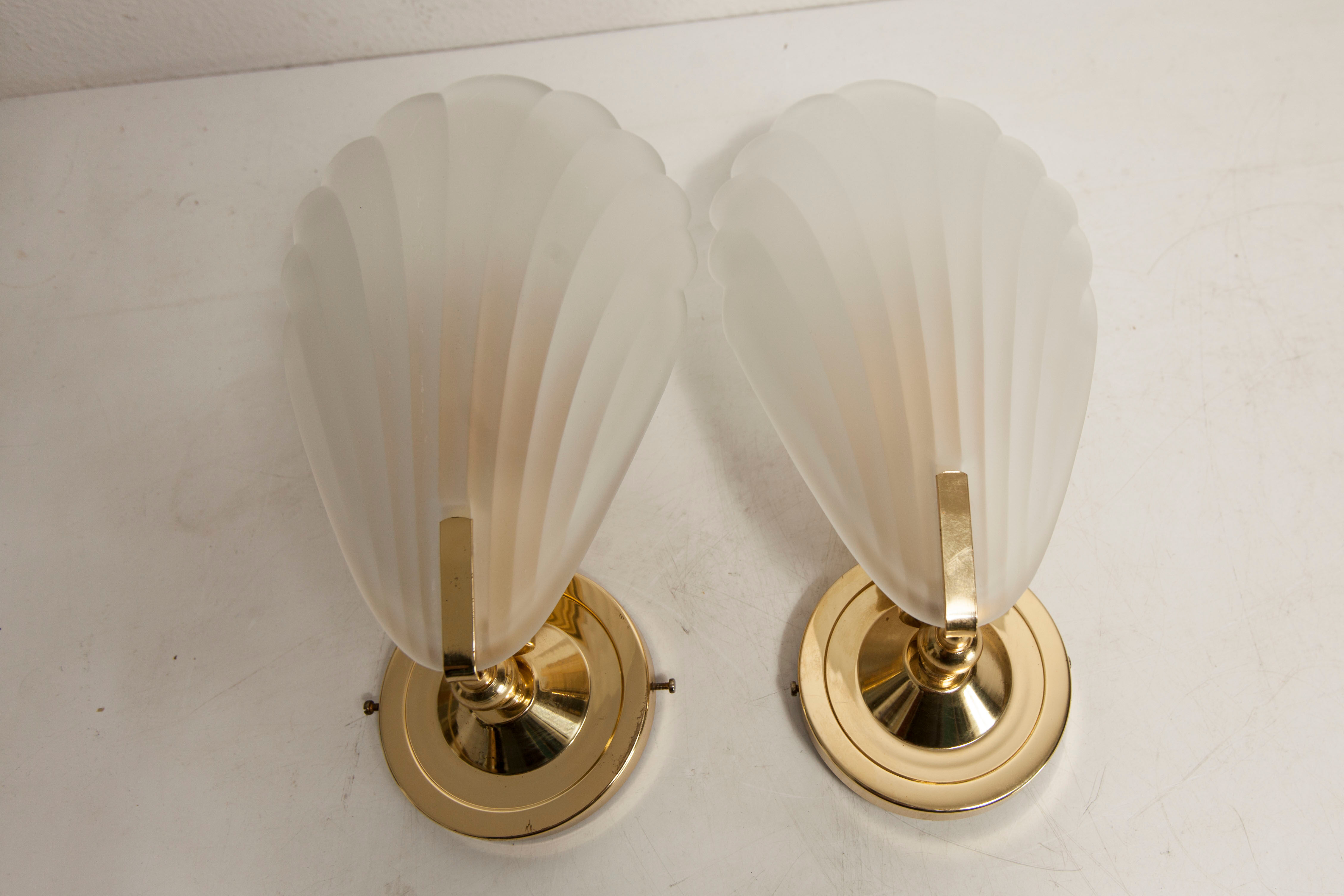 Paire d'appliques murales coquillages verre murano et laiton 1960