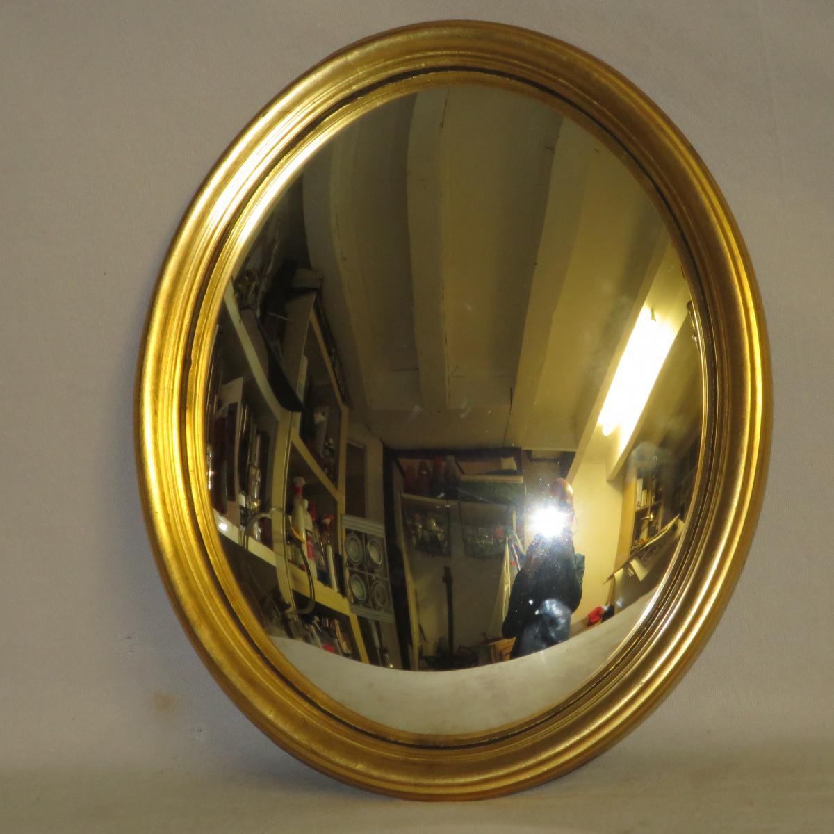 Curved mirror says witch wooden Golden 20th 33 cm