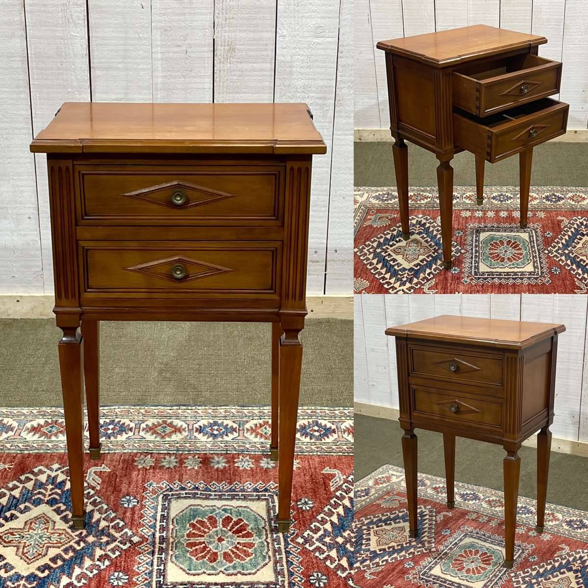 1950s Louis XVI style cherry wood bedside table