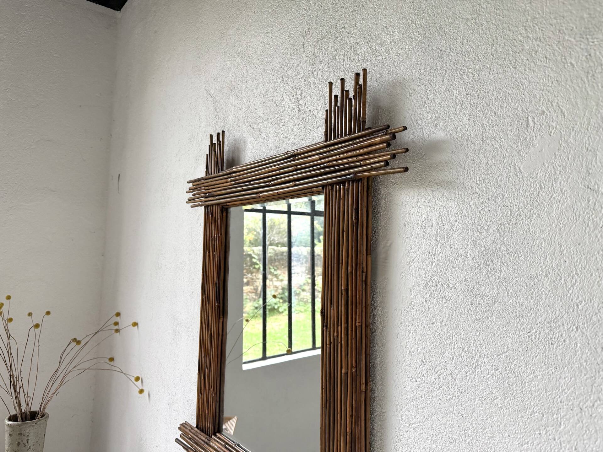 Pair of large vintage bamboo mirrors, 1970s