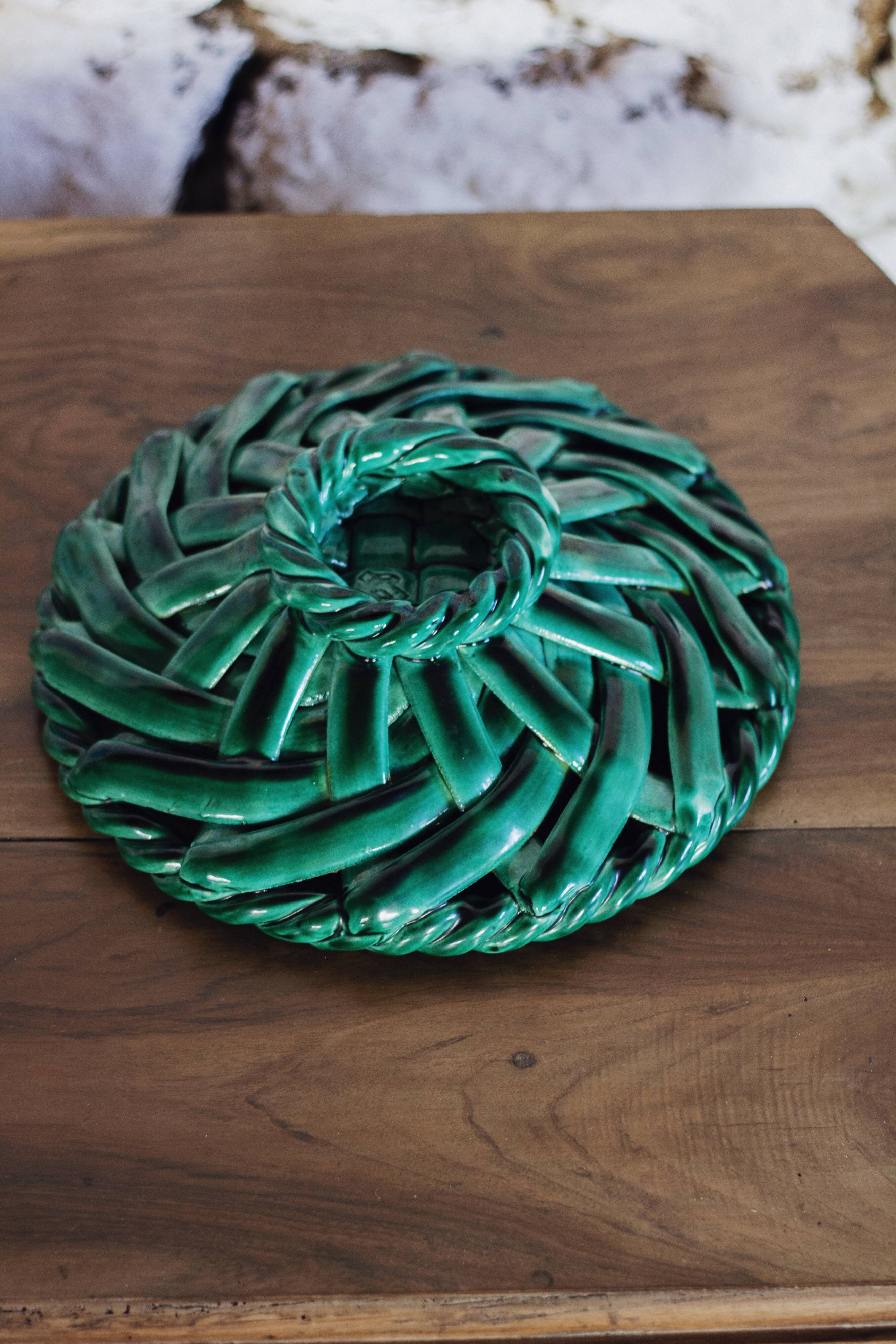 Woven ceramic fruit bowl or dish from Vallauris