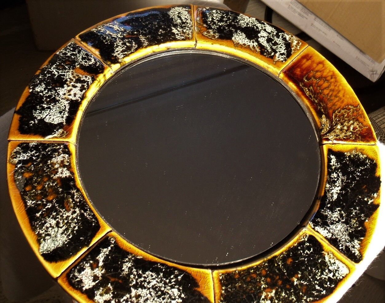 Old vintage round ceramic mirror