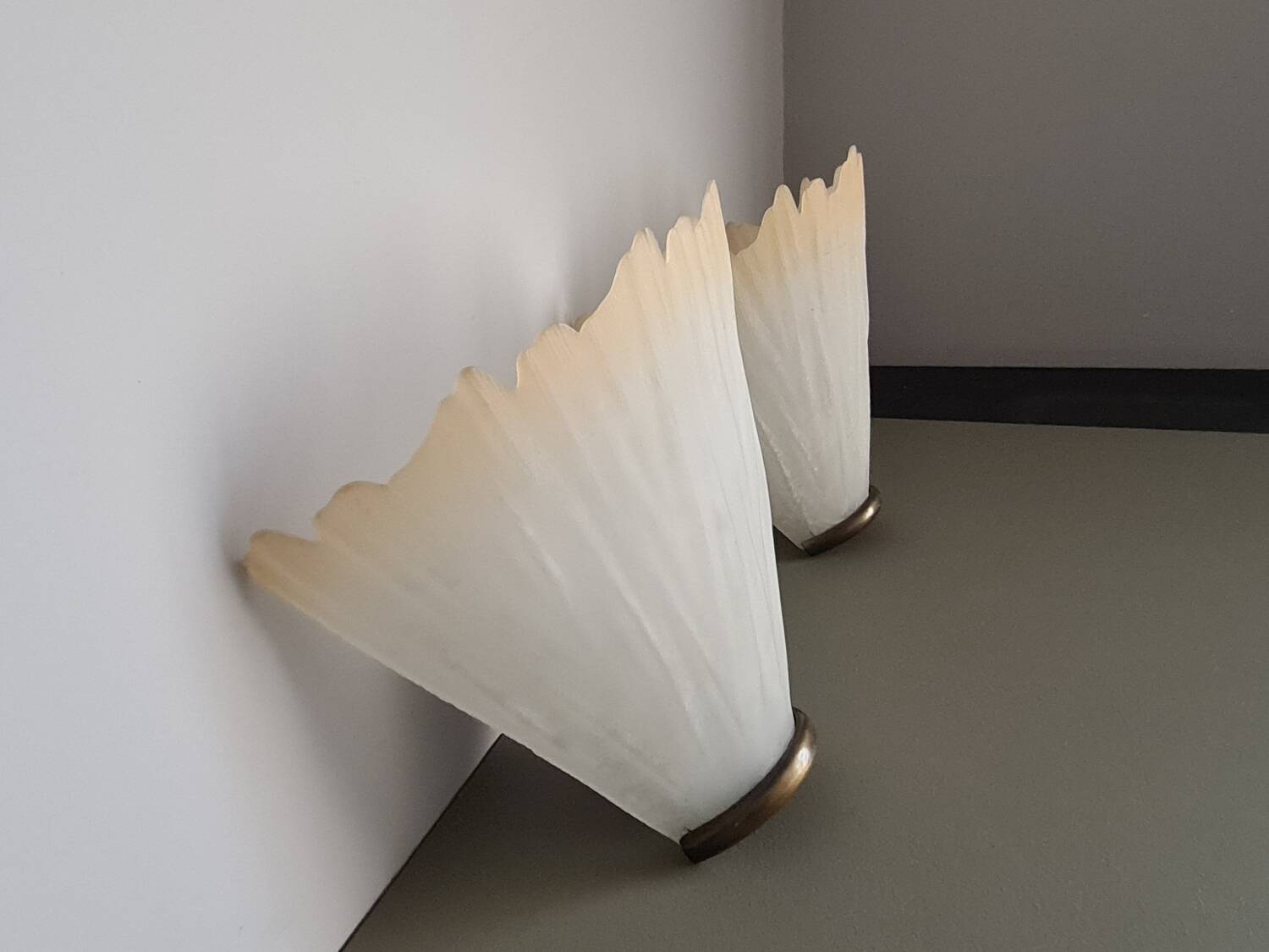 Pair of vintage French molded glass wall sconces
