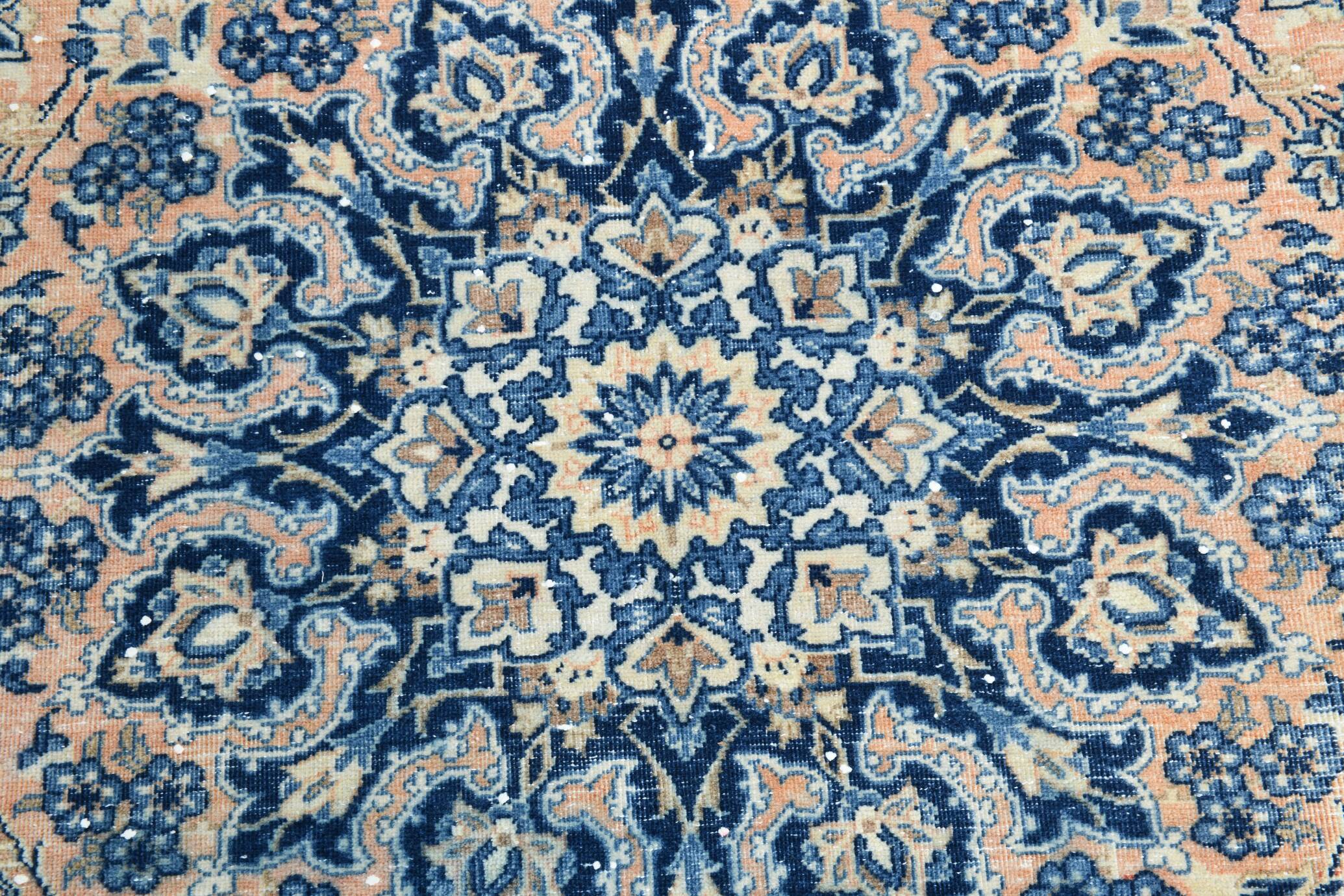 10x14 Navy Blue & Salmon Vintage Persian Rug, Geometric Style Classic Rug