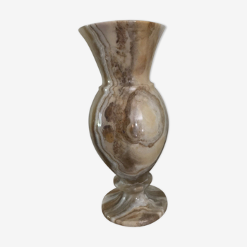 Vase vintage en pierre d’onyx marbré nuances de beige et marron