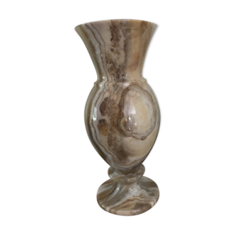 Vintage vase in marbled onyx stone shades of beige and brown