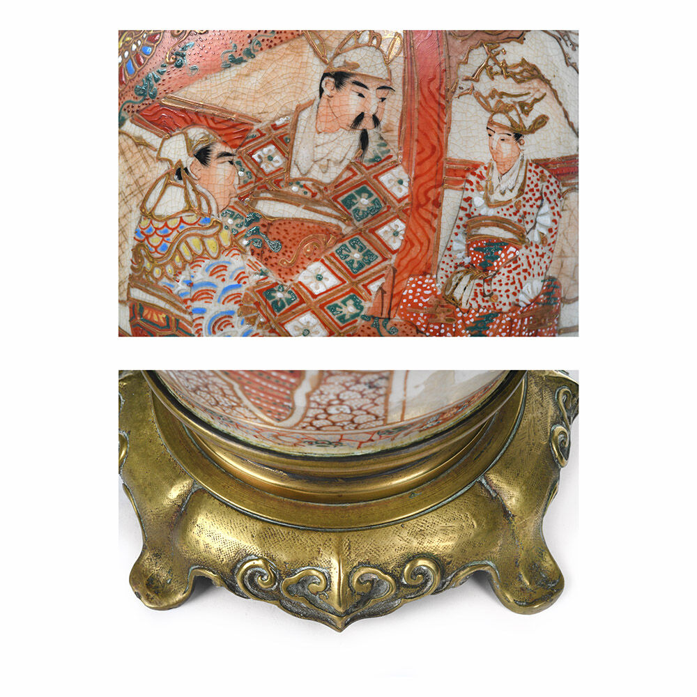 Pair of Satsuma porcelain oil lamps