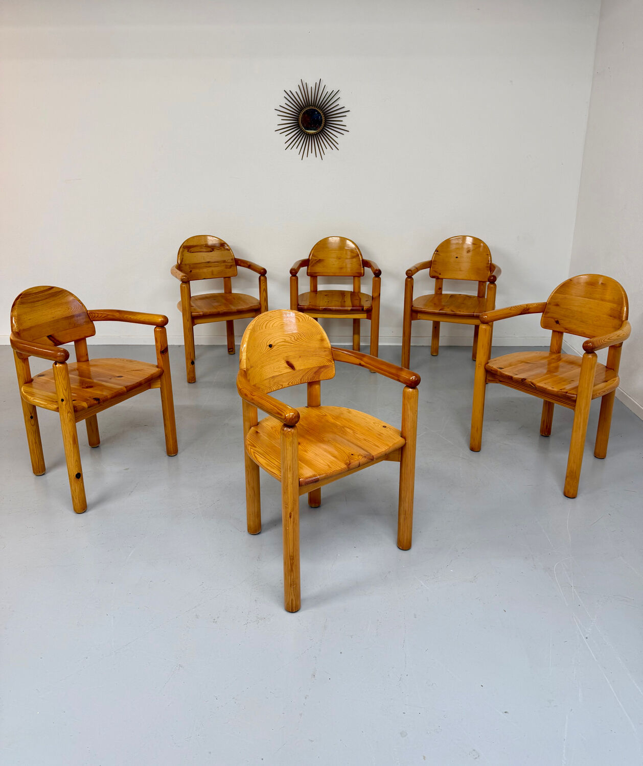 Set of 6 solid pine chairs in Scandinavian design by Reiner Daumiller vintage