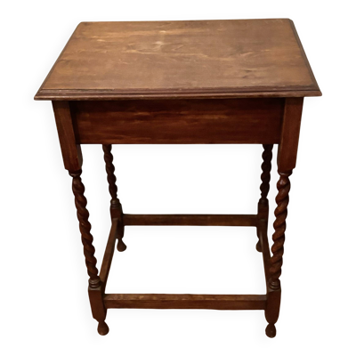 Petite table d’appoint/chevet vintage années 1940 – Bois à pieds torsadés