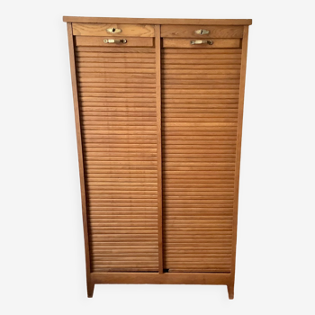 Double sliding curtain filing cabinet