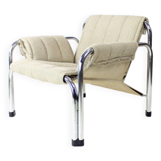 Lounge chair by viliam chlebo in chrome and linen, kodreta 1979