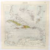Carte les Antilles mer des Caraïbes archipel vintage de 1950