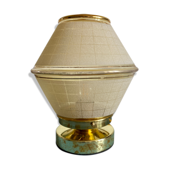 Lampe à poser globe vintage en verre sablé jaune et doré