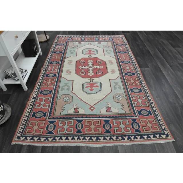 1970s Vintage Turkish Handmade Wool & Cotton Pink Area Rug 175x265