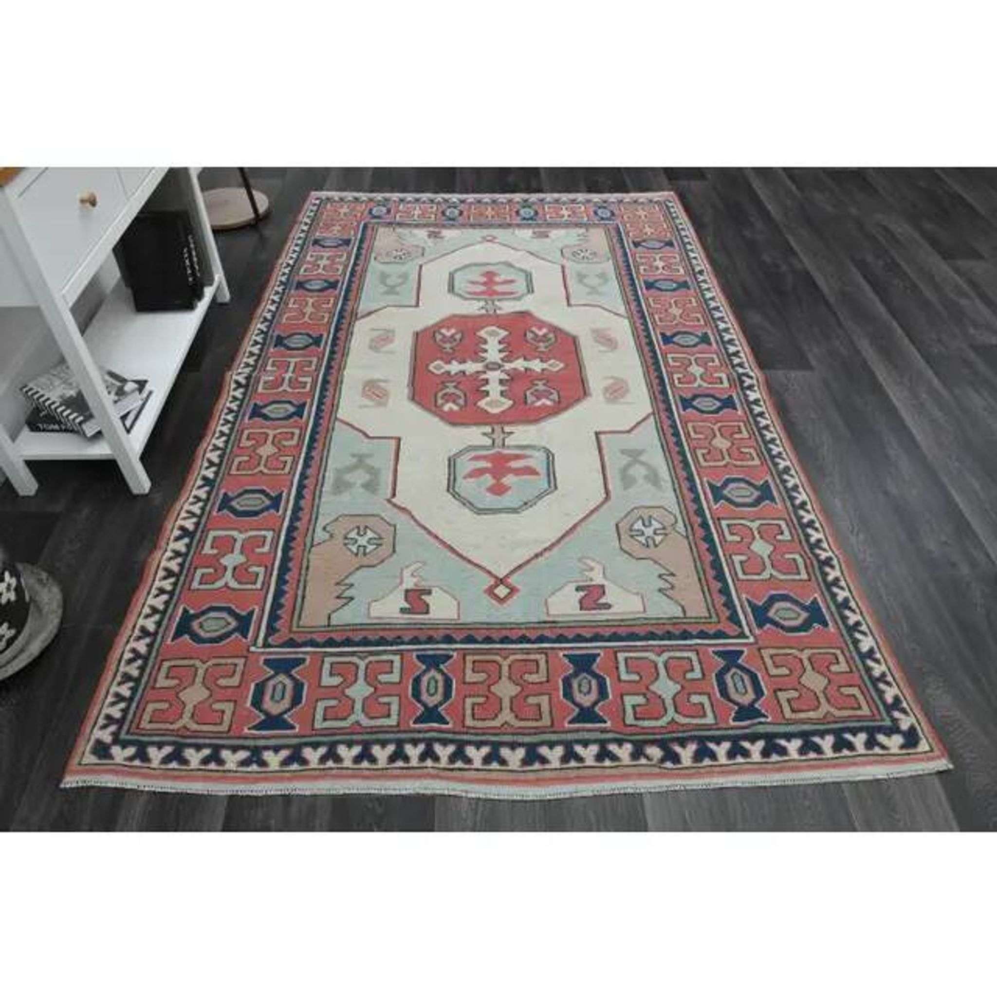 1970s Vintage Turkish Handmade Wool & Cotton Pink Area Rug 175x265