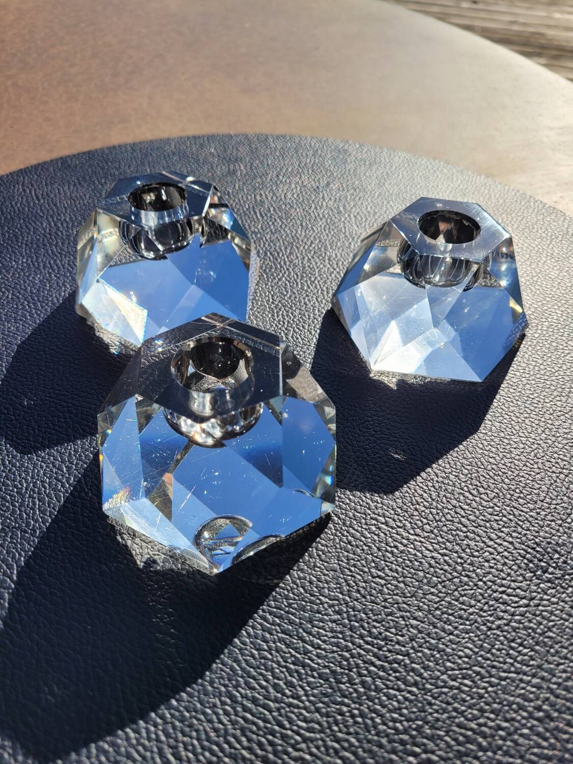 Crystal candle holders - diamond shape - set of 3