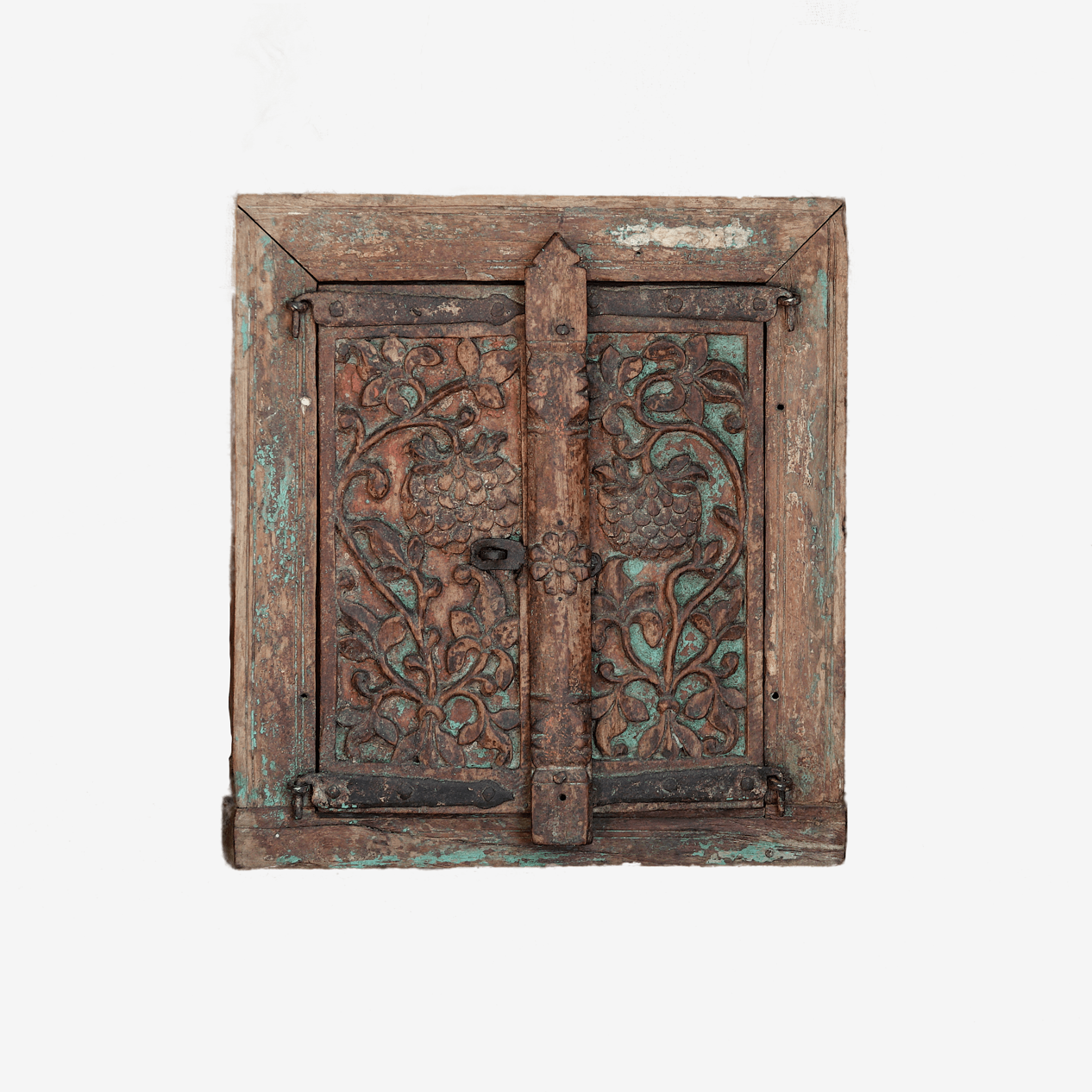 Carved Teakwood Coat Rail from Gujarat with Hooks - 19thC Carved Teakwood Coat Rail from Gujarat with Hooks - 19thC