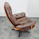 Midcentury Swivel Leather and Wood Armchair Göte Möbler Nässjö, Sweden, 1960s
