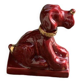 Dog sign CAB in vintage burgundy red enameled ceramic slip, art deco Used condition, good u
