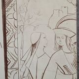 Two-leaf screen depicting a historical figure and symbols