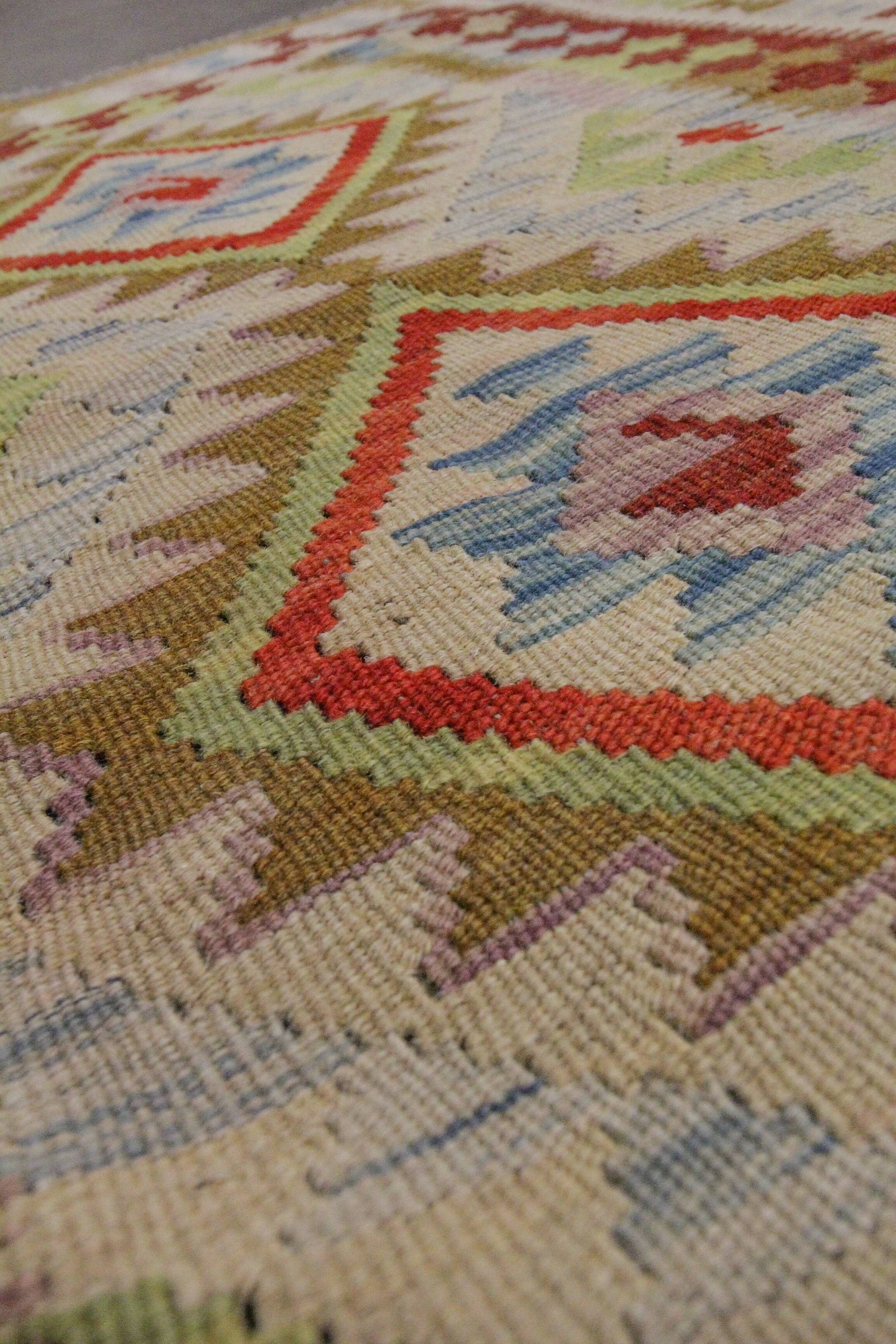 New Handmade Kilim Rug Oriental Green Beige Area Rug- 80x119cm
